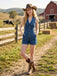 Marineblauer 70er Jeans-Romper mit Knopf