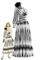 70er One-Shoulder-Maxikleid mit Streifen und 3D-Blume