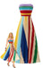 Regenbogen 70er Trägerloses Maxikleid mit Plissee