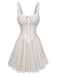 Beige 70er Kleid mit Spaghettiträger und Polka-Dots