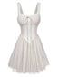 Beige 70er Kleid mit Spaghettiträger und Polka-Dots