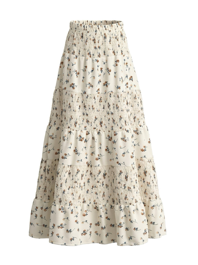 70er Maxirock mit Blumen und Hohe Taille
