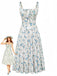 Blaues 40er Kleid mit Ditsy-Blumen und Bindefront