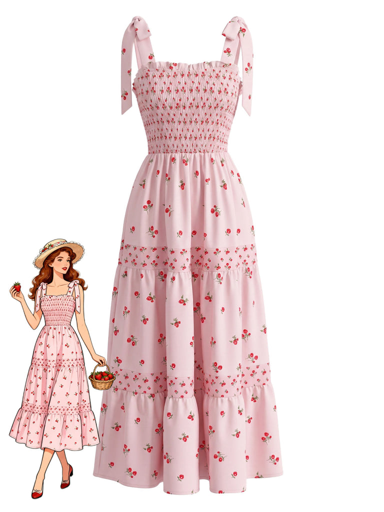 Rosa 40er Maxikleid mit Ditsy-Blumen