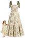 Grünes 40er Kleid mit Blumen und Schulterbindung