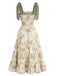 Grünes 40er Kleid mit Blumen und Schulterbindung