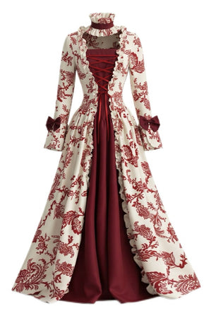 Rotes 30er Ballkleid mit Korsett und Rokoko-Blumen