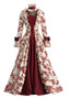 Rotes 30er Rokoko-Ballkleid mit Blumenmuster und Schnürung