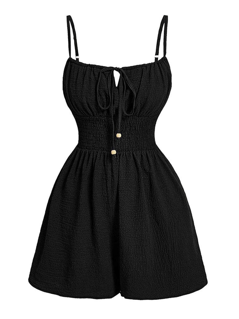 Brauner 50er Romper mit Spaghettiträger und Vorderbindung