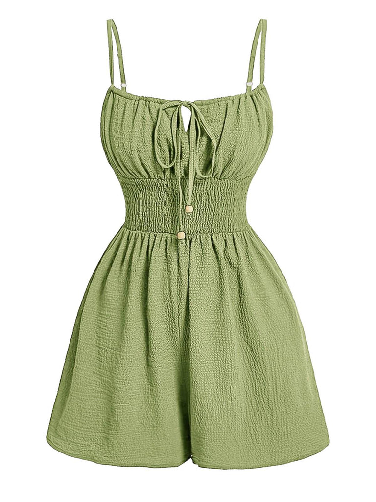 Brauner 50er Romper mit Spaghettiträger und Vorderbindung