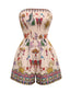 70er Boho gesmokter Bandeau-Romper mit Schmetterlings-Print