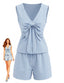 Blaues 40er Top & Shorts Set mit Streifen und Schleife