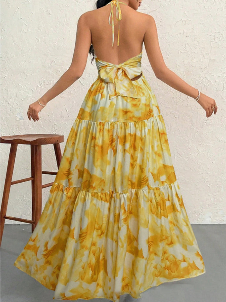 30er Maxikleid mit Blumen und Neckholder