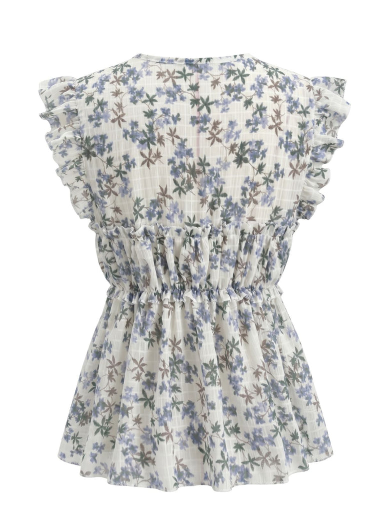 70er Top mit V-Ausschnitt und Blumen