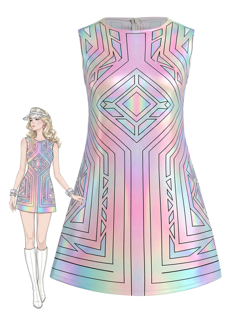 Schillerndes Silber 60er A-Linien-Minikleid
