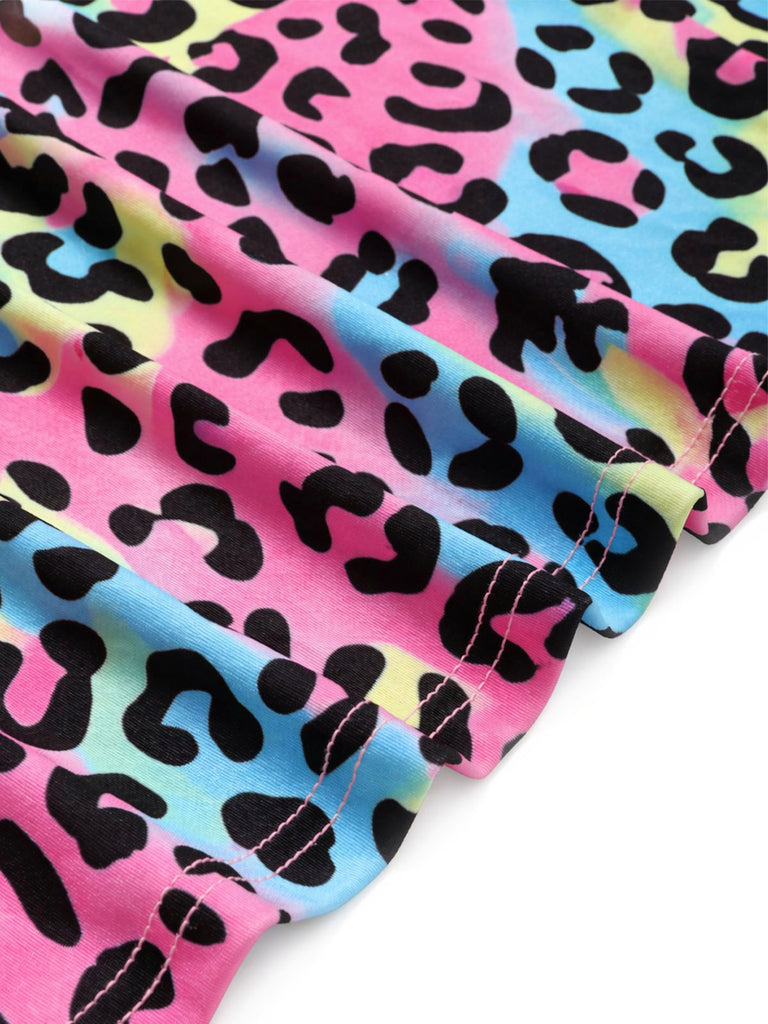80er Wickelkleid mit Neon-Leopardenprint und Strick