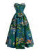 Blaues 50er Trägerloses Kleid mit Herzausschnitt und Lilien