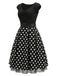 Schwarzes 50er Strick-Swingkleid mit Kappärmel und Polka-Dots