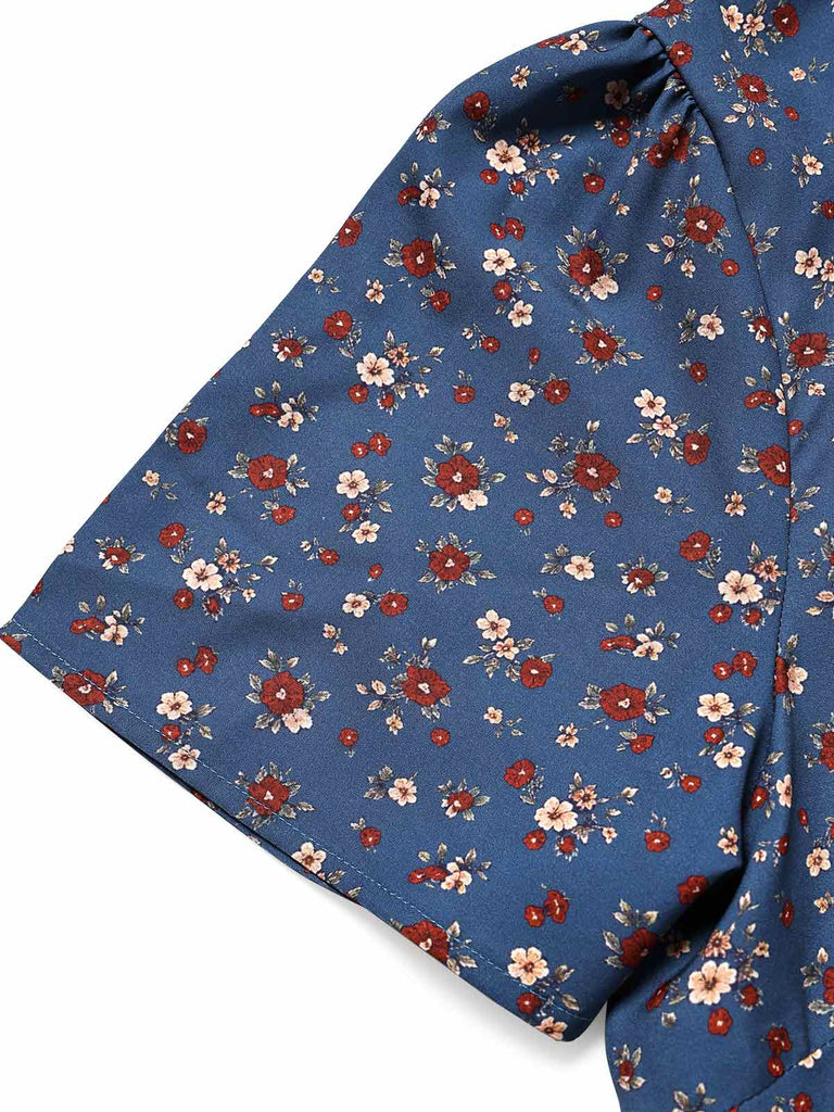 [Vorverkauf] [Übergröße] Dunkelblaues 40er Midikleid mit Blumen und Knopfleiste