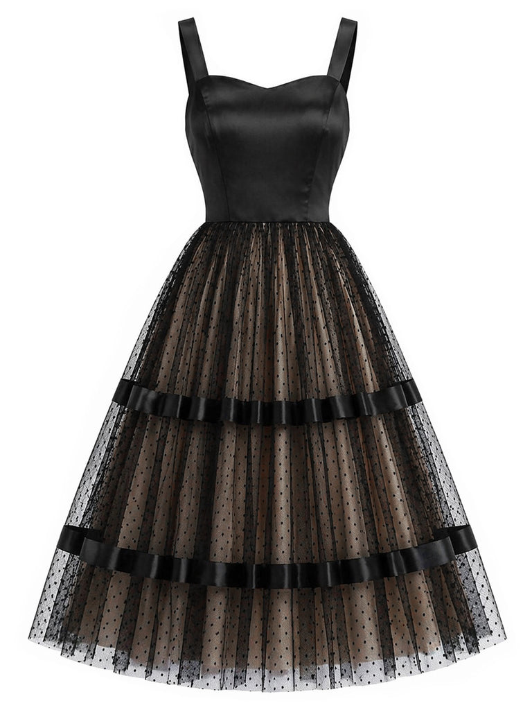 50er Kleid mit Satin-Patchwork und Tüll