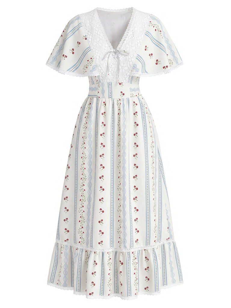 40er Kleid mit V-Ausschnitt und Blumen