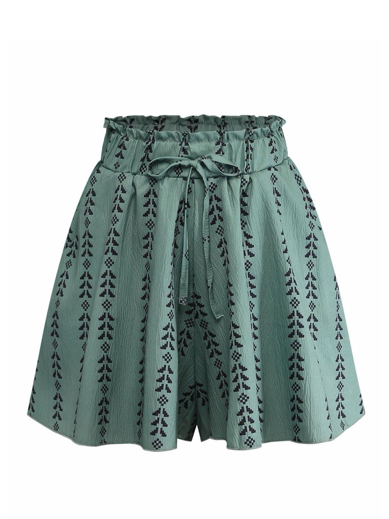 Grüne 40er Shorts mit Rüschen und Spitze