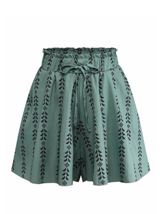 Grüne 40er Shorts mit Rüschen und Spitze