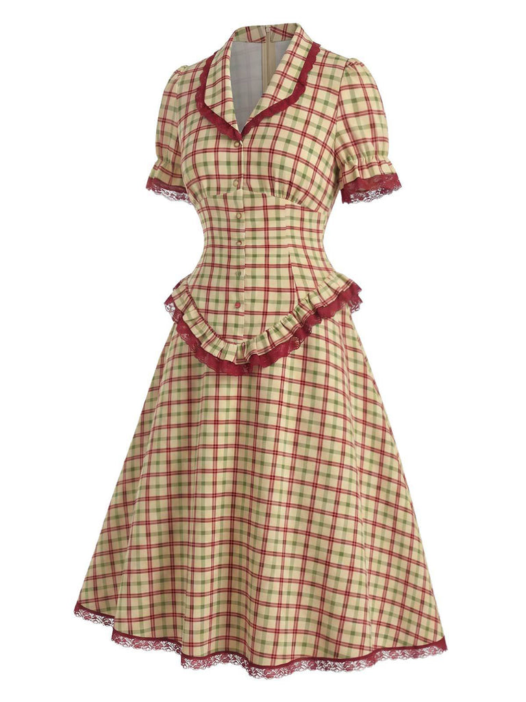 40er Bluse mit Rüschen und Karo