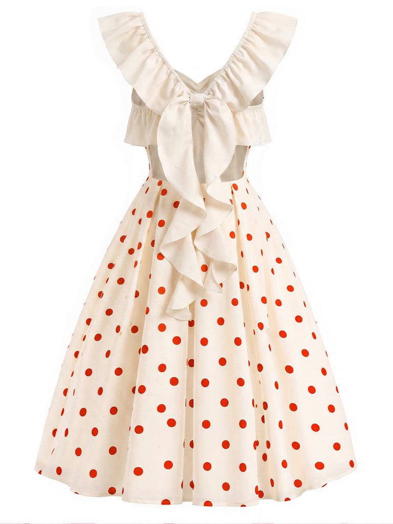 Creme & Rotes 50er Kleid mit Polka-Dots