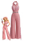 [Vorverkauf] Rosa 70er Western-Jumpsuit mit Neckholder und Fransen