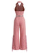Rosa 70er Jumpsuit mit Neckholder und Reverskragen