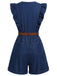 Dunkelblauer 70er Jeans-Romper mit Rundhals und Rüschen