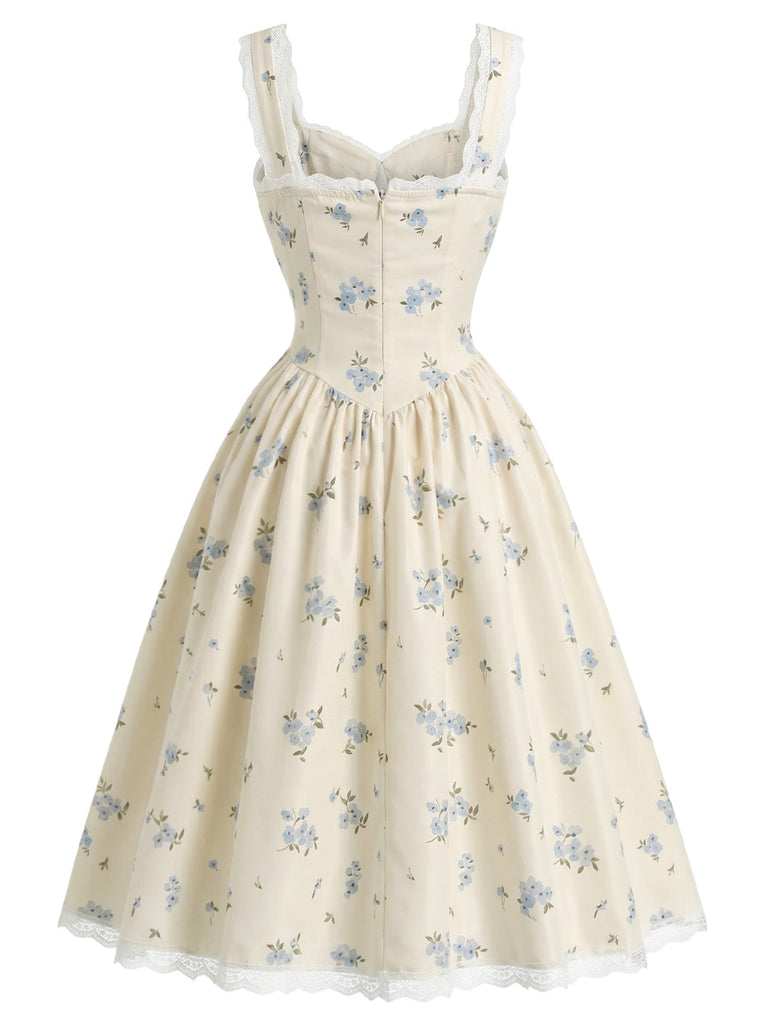 [Pre-Sale] Light Blue 1950s Polka Dot Floral Ruffle Dress 4