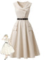 [Vorverkauf] Beige 50er Swingkleid mit Reverskragen und Gürtel