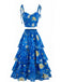 Blaues 50er Top & Rock Set mit Print und Riemen