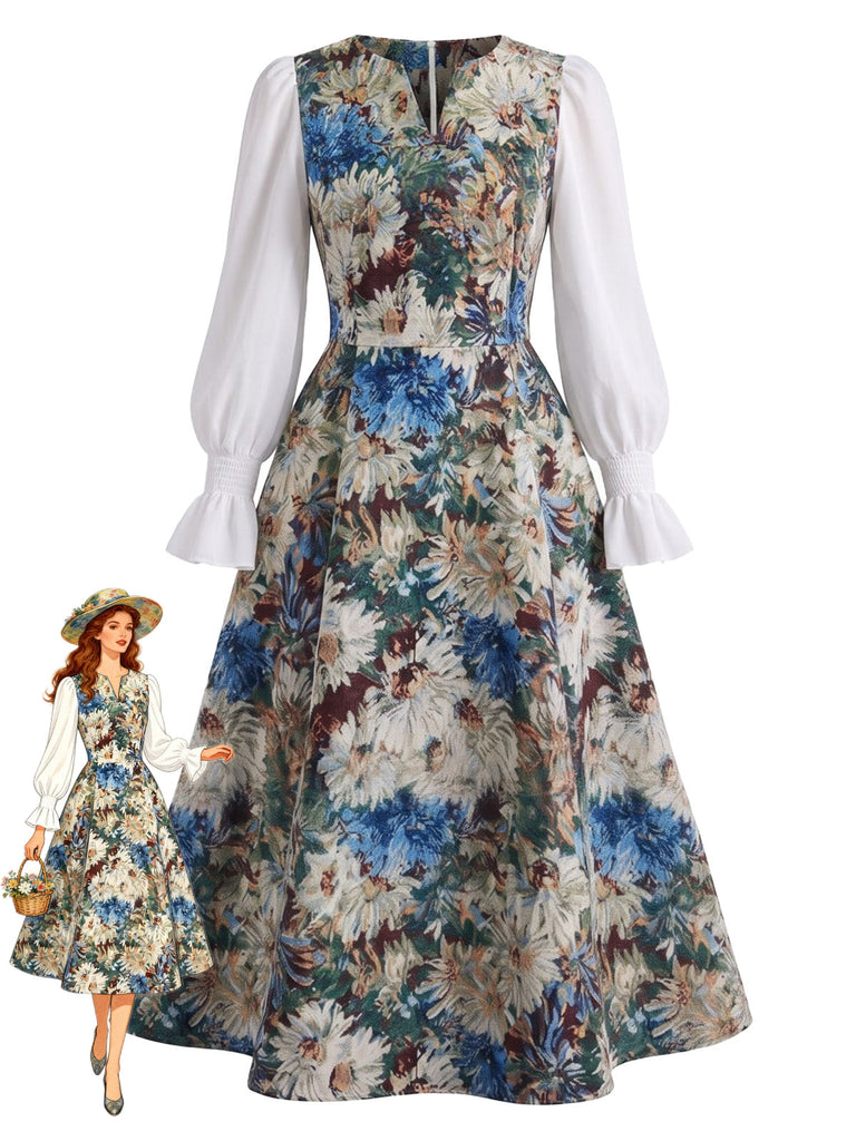 50er Kleid mit Blumen-Print und Painterly