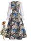 50er Kleid im Zweiteiler-Look mit malerischem Blumen-Print