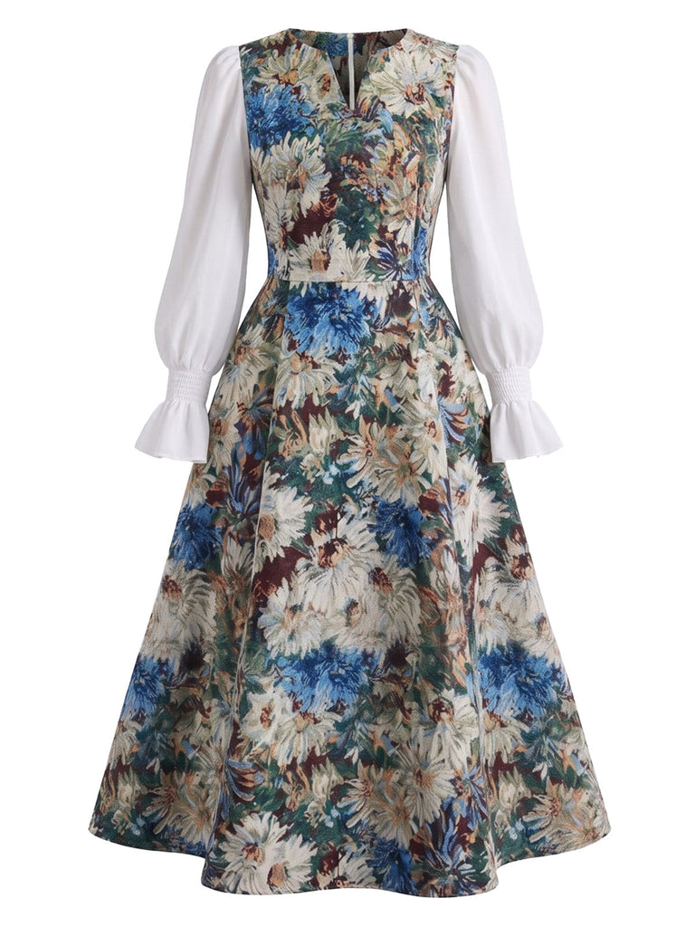 50er Kleid mit Blumen-Print und Painterly