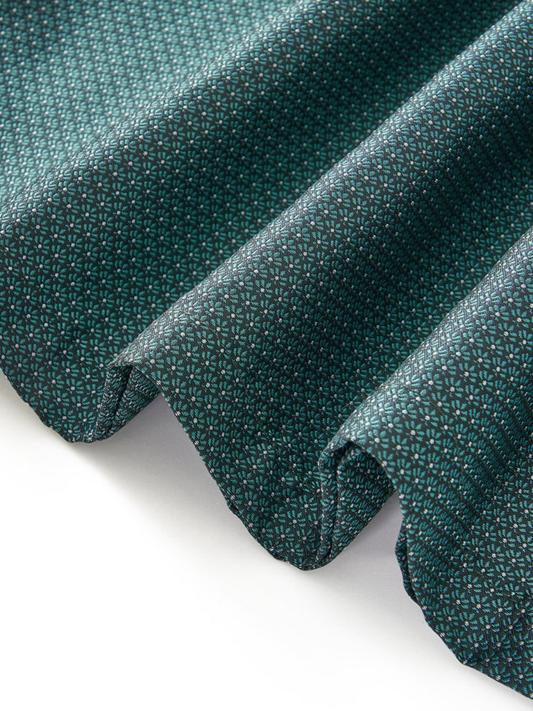Grünes 50er Jacquard-Kleid mit Eckiger Ausschnitt und Samt