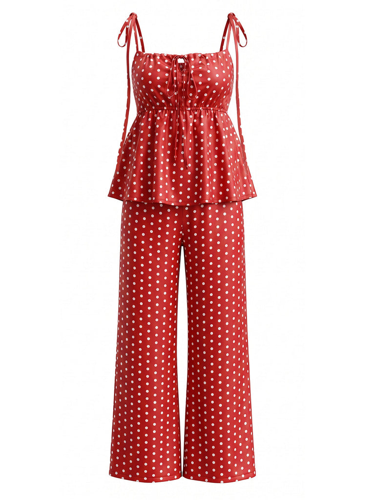 Rote 40er Hose mit Polka-Dots und Peplum