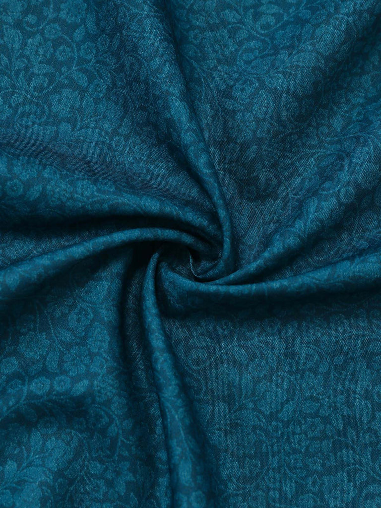 Blaugrünes 3-teiliges 50er Kleid mit Blumen-Schürze und Spitzentop