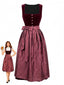 Weinrotes 50er Oktoberfest-Dirndl-Set mit Samtkleid und Schürze