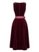 Weinrotes 50er 2PCS Samtkleid mit Schürze