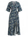 70er Boho Midikleid mit Blumen-Print und V-Ausschnitt