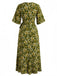 70er Boho Midikleid mit Blumen-Print und V-Ausschnitt