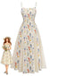 Beiges 70er Midikleid mit Ditsy-Blumen und Spaghettiträgern