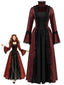 30er viktorianisches Gothic-Kleid mit Glockenärmeln und Blumenmuster