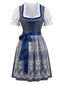 Blaues 50er Oktoberfest-Dirndl-Set mit Blumenmuster und Pufftop