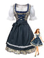 Blaues 50er Oktoberfest-Dirndl-Set mit Blumenkleid und Pufftop