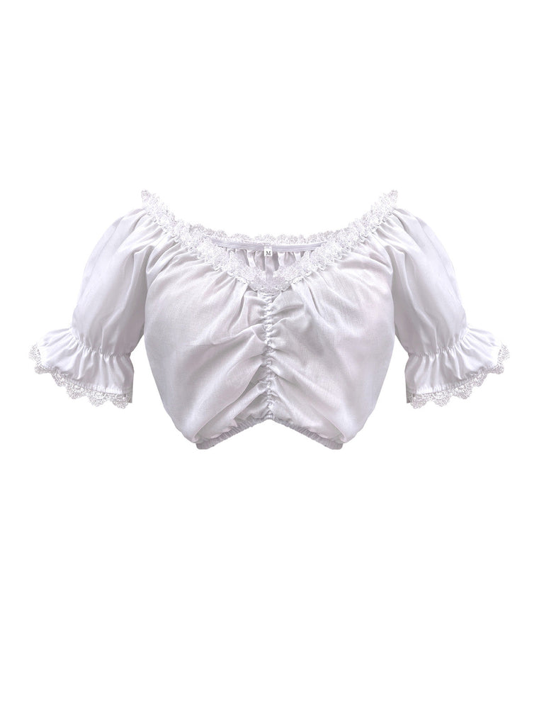 Blaues 50er 3PCS Kleid mit Pufftop und Blumen-Schürze